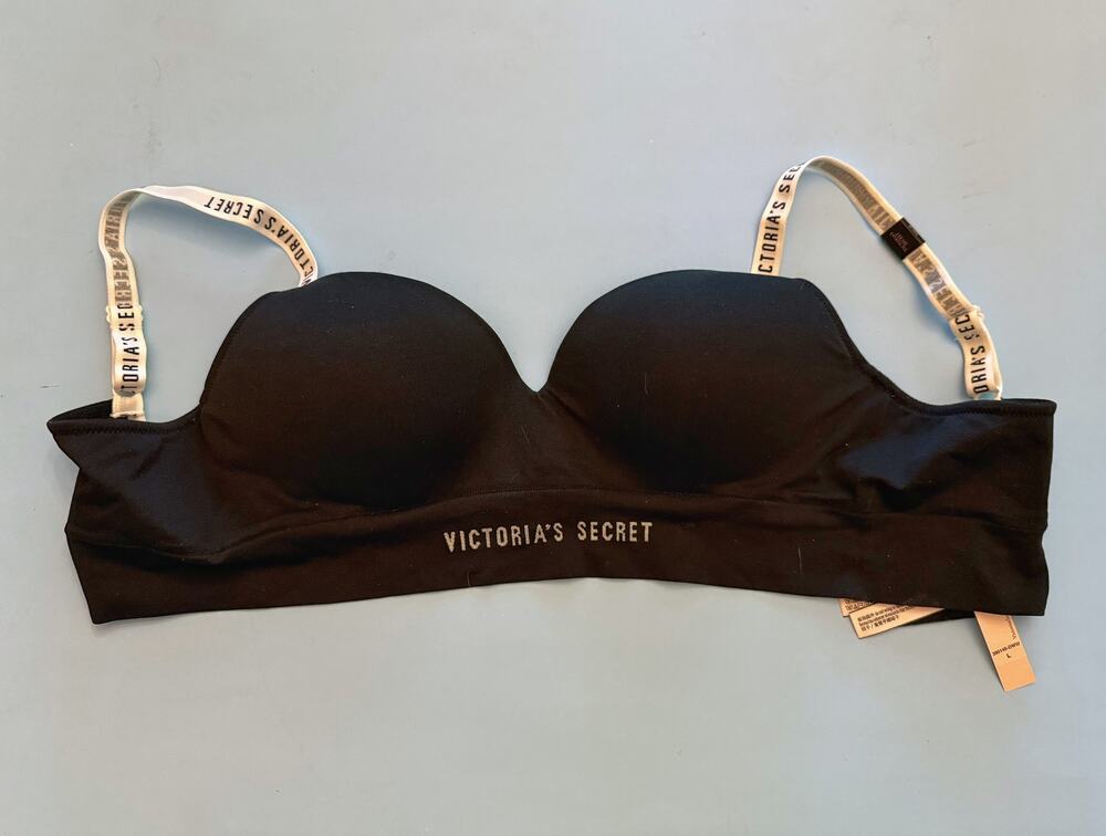 NWT Victoria’s Secret Perfect Comfort Wireless Bra Black Logo Straps L